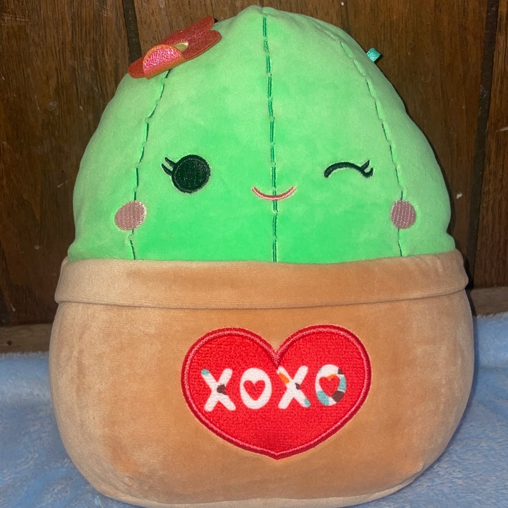 Cute Green Cactus Plush with Heart Design